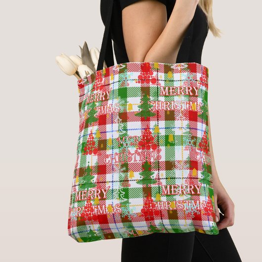 Frohe Weihnachtsdekoration Kariert Tartan Tasche