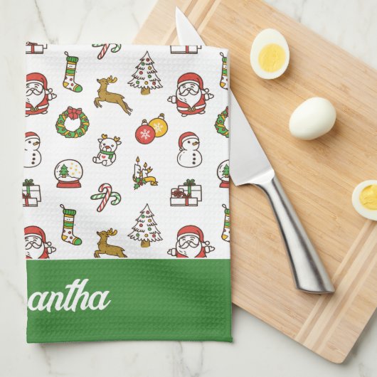 Frohe Weihnachtsdoodles Geschirrtuch (Viertel Falte)