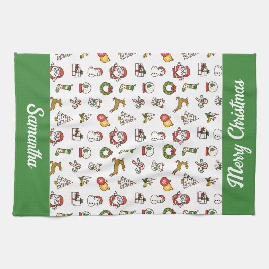 Frohe Weihnachtsdoodles Geschirrtuch (Horizontal)