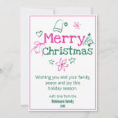 Frohe Weihnachtsdoodles Pink & Green Feiertagskarte (Vorderseite)