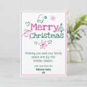 Frohe Weihnachtsdoodles Pink & Green Feiertagskarte (Stehend Vorderseite)