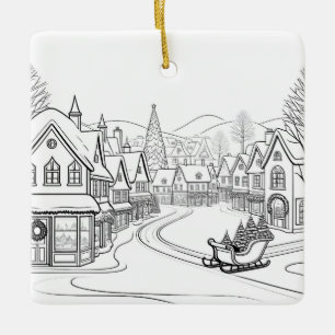 Frohe Weihnachtsdörfchen Schneeszene Personalisier Keramikornament