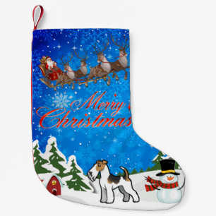 Frohe Weihnachtsdraht Fox Terrier Kleiner Weihnachtsstrumpf