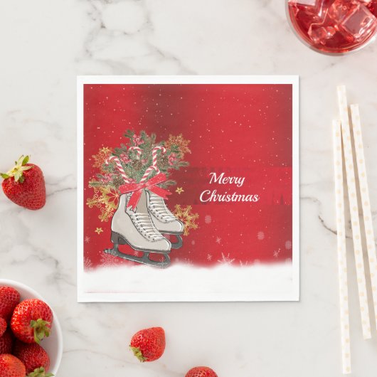 Frohe Weihnachtseis Skate Candy Canes Snowflakes Serviette (Beispiel)