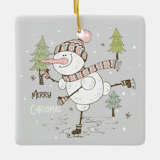 Frohe Weihnachtseis Skaten Snowman Keramikornament (Vorderseite)