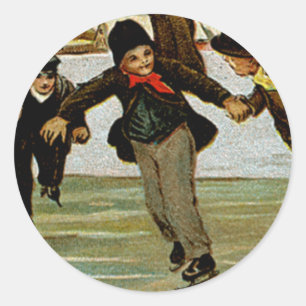Frohe Weihnachtseis-Skater Runder Aufkleber