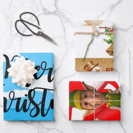 Frohe Weihnachtself, Snowman Sheets Wrapping Paper Geschenkpapier Set (Vorderseite)