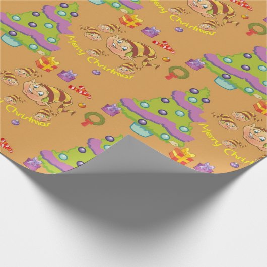 Frohe Weihnachtselfs Geschenkpapier (Ecke)