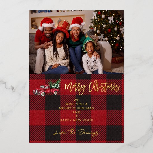 Frohe Weihnachtsfahrt & Buffalo Karo Foto H Folieneinladung (Vorderseite)