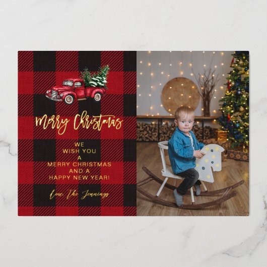 Frohe Weihnachtsfahrt & Buffalo Karo Foto V Folieneinladung (Vorderseite)