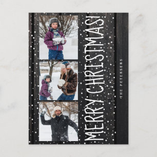 Frohe Weihnachtsfamilie 3 Foto Collage rustikal Feiertagspostkarte
