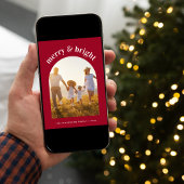 Frohe Weihnachtsfamilie Arched Foto Red Feiertagskarte