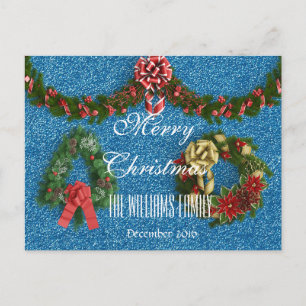 Frohe Weihnachtsfamilie Dezember 2016 Wreath Blue Feiertagspostkarte