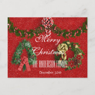 Frohe Weihnachtsfamilie Dezember 2016 Wreath Red Feiertagspostkarte