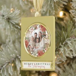Frohe Weihnachtsfamilie Foto Banner-Ornament Gold