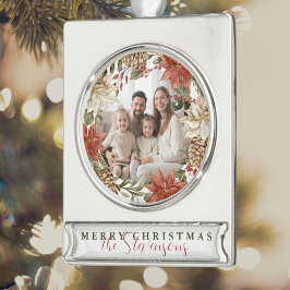 Frohe Weihnachtsfamilie Foto Banner-Ornament Silber