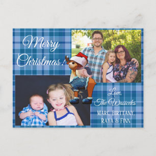 Frohe Weihnachtsfamilie Foto Blue Kariert Postcard Feiertagspostkarte