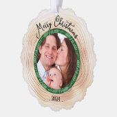 Frohe Weihnachtsfamilie Foto Custom GREEN Ornament Karte (Links)