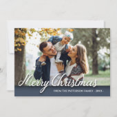 Frohe Weihnachtsfamilie Foto Elegant Modernes Blau Karte (Vorderseite)