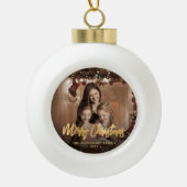 Frohe Weihnachtsfamilie Foto Elegante Goldene Schr Keramik Kugel-Ornament (Vorderseite)
