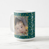 Frohe Weihnachtsfamilie Foto Green Frame Kaffeetasse (Vorderseite Links)
