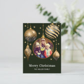 Frohe Weihnachtsfamilie Foto Green Gold Feiertagspostkarte (Stehend Vorderseite)