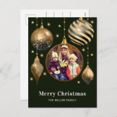 Frohe Weihnachtsfamilie Foto Green Gold Feiertagspostkarte (Vorne/Hinten)