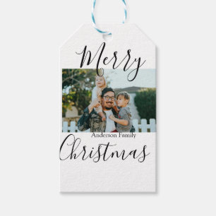 Frohe Weihnachtsfamilie Foto modern und elegant ru Geschenkanhänger