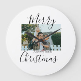 Frohe Weihnachtsfamilie Foto modern und elegant ru Große Wanduhr
