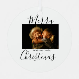 Frohe Weihnachtsfamilie Foto modern und elegant ru Ornament Aus Metall
