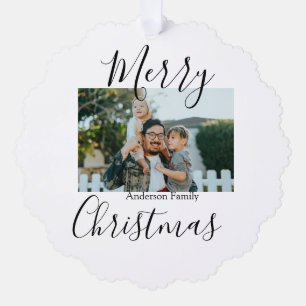 Frohe Weihnachtsfamilie Foto modern und elegant ru Ornament Karte