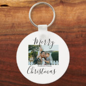 Frohe Weihnachtsfamilie Foto modern und elegant ru Schlüsselanhänger (Vorderseite)