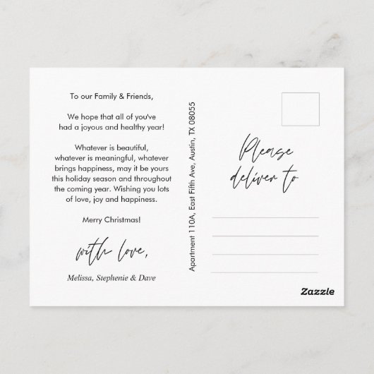 Frohe Weihnachtsfamilie Foto, Modernes Minimalisti Postkarte (Rückseite)