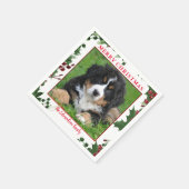 Frohe Weihnachtsfamilie Foto Monogramm Name Serviette (Ecke)