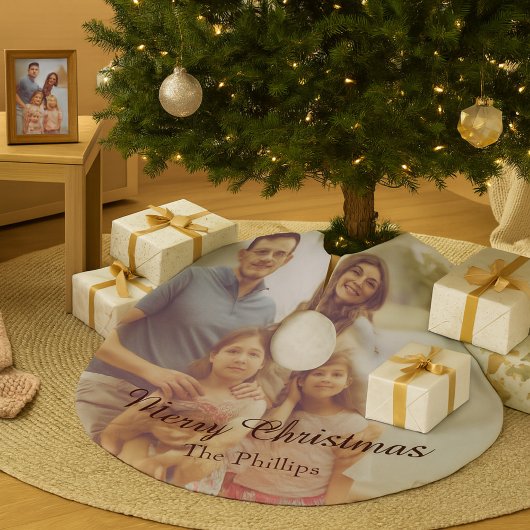 Frohe Weihnachtsfamilie Foto Polyester Weihnachtsbaumdecke