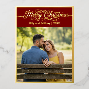 Frohe Weihnachtsfamilie Foto Red Folien Feiertagspostkarte