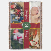 Frohe Weihnachtsfamilie Foto Red Green Monogram Decke (Vorderseite Vertikal)
