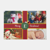 Frohe Weihnachtsfamilie Foto Red Green Monogram Fußmatte (Vorderseite)