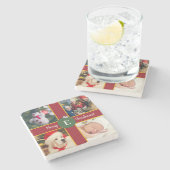 Frohe Weihnachtsfamilie Foto Red Green Monogram Steinuntersetzer (Seitenansicht)