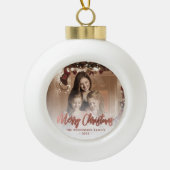 Frohe Weihnachtsfamilie Foto Rose Gold Script Keramik Kugel-Ornament (Vorderseite)