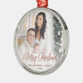 Frohe Weihnachtsfamilie Foto Rose Gold Script Ornament Aus Metall (Links)