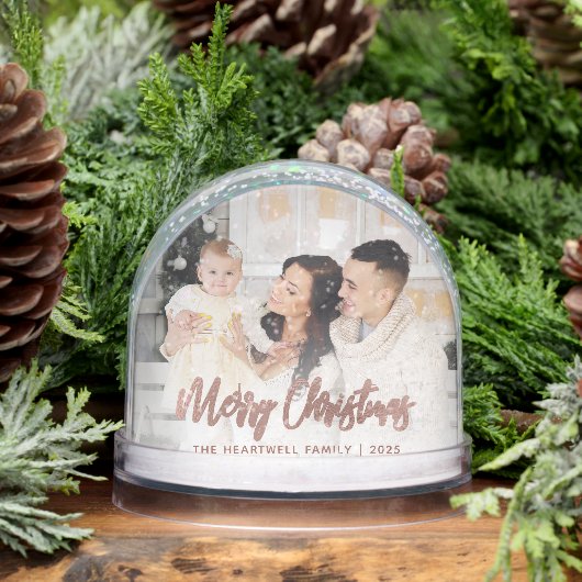 Frohe Weihnachtsfamilie Foto Rose Gold Script Schneekugeln (Winter)