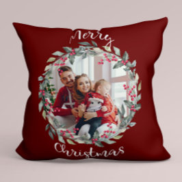 Frohe Weihnachtsfamilie Foto rot Kissen