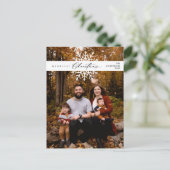 Frohe Weihnachtsfamilie Foto, Schneeflocken Postkarte (Stehend Vorderseite)
