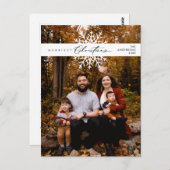 Frohe Weihnachtsfamilie Foto, Schneeflocken Postkarte (Vorne/Hinten)