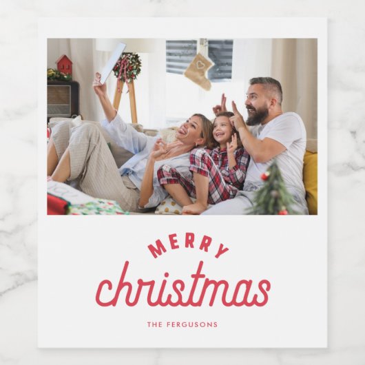 Frohe Weihnachtsfamilie Foto Weinetikett (Einzelnes Label)