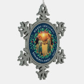 Frohe Weihnachtsfamilie Heilige Beeren Foto Schneeflocken Zinn-Ornament (Links)