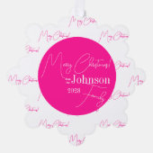 Frohe Weihnachtsfamilie Modernes Hot Pink Ornament Karte (Vorderseite)