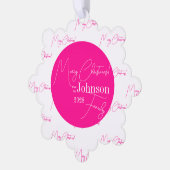 Frohe Weihnachtsfamilie Modernes Hot Pink Ornament Karte (Linke Ecke)