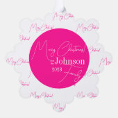Frohe Weihnachtsfamilie Modernes Hot Pink Ornament Karte (Rückseite)